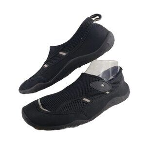SAND-N-SUN Black Water Shoes Aqua Socks Adjust Hook & Loop Closure Mens Sz 9/10